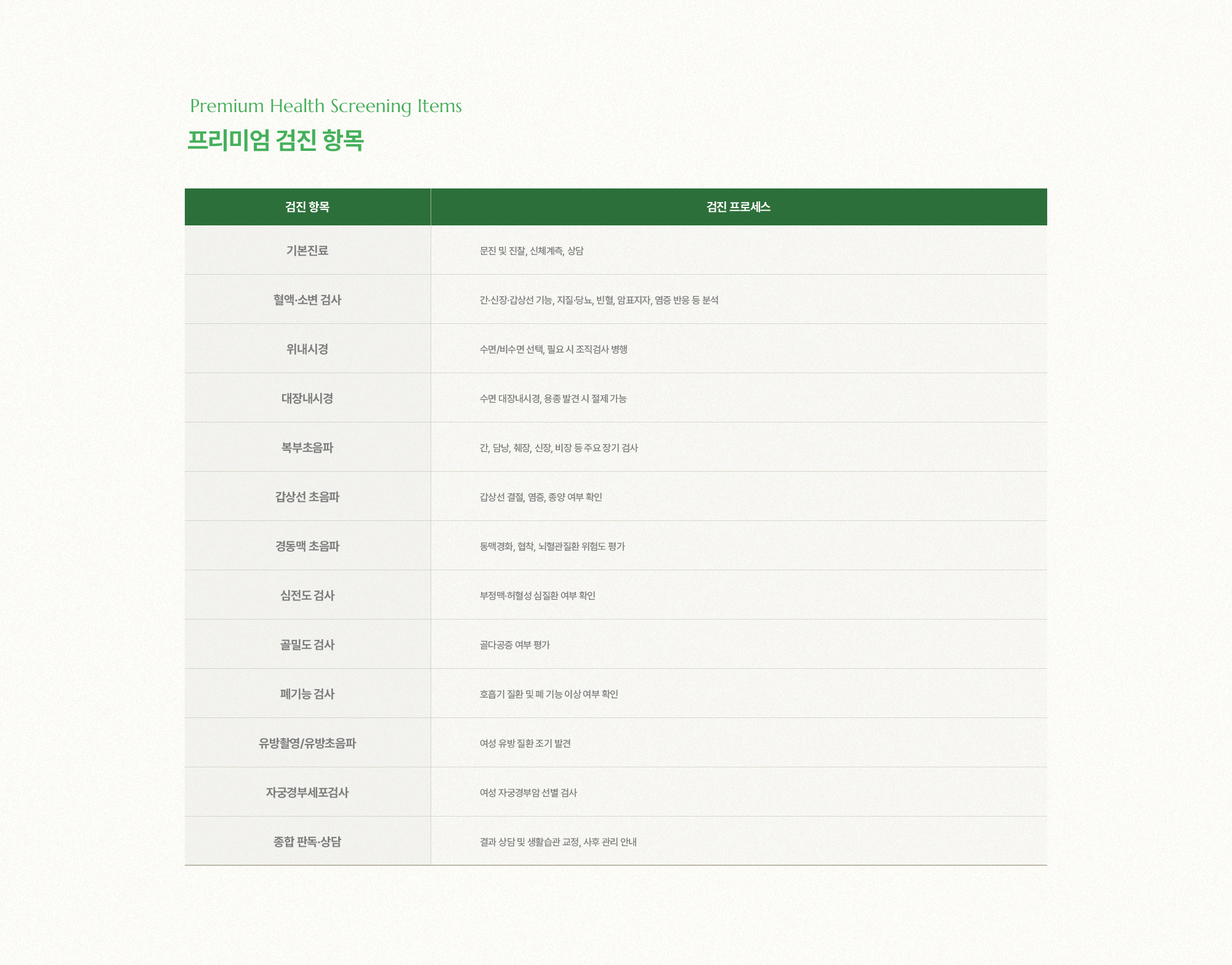 프리미엄 검진 항목